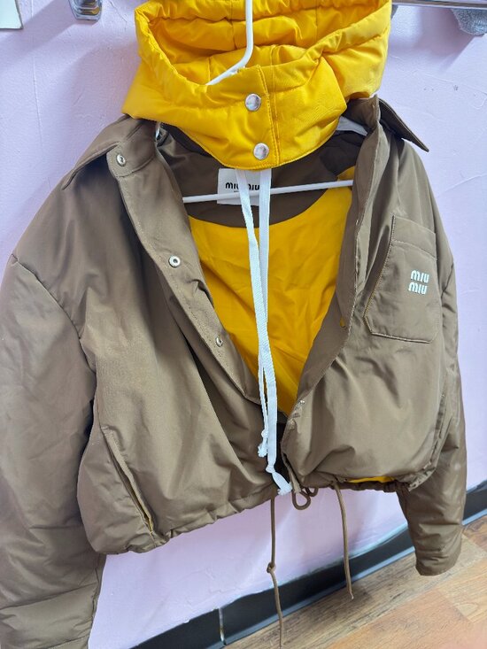 Miu Miu Jackets & Blazers - Miu Miu Brown and Yellow Puffer Jacket Small